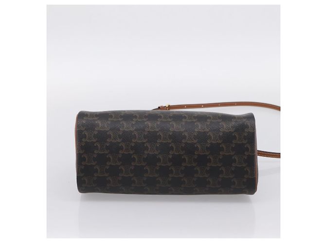 Céline CELINE Macadam Canvas Triomphe Cylinder Bag PVC 2way Brown Gold Auth 203772SAM Castaño Dorado - vista 5