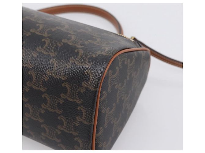 Céline CELINE Macadam Canvas Triomphe Cylinder Bag PVC 2way Brown Gold Auth 203772SAM Castaño Dorado - vista 9