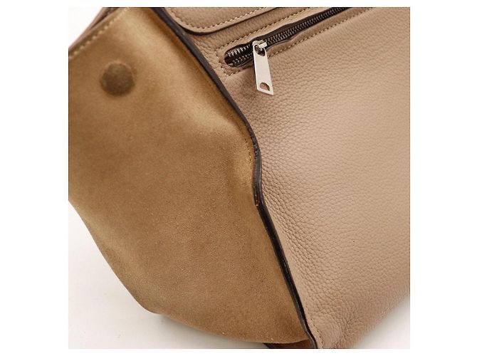 Céline Borsa Celine Trapeze in pelle e camoscio Taupe Sabbia - vista 10