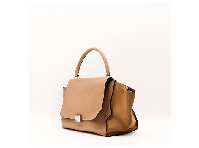 Céline Borsa Celine Trapeze in pelle e camoscio Taupe Sabbia - vista 2