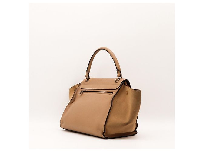 Céline Borsa Celine Trapeze in pelle e camoscio Taupe Sabbia - vista 4