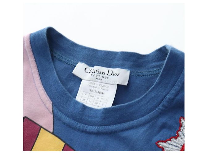 T-shirt Christian Dior in cotone Blue Auth 203044M - vista 14
