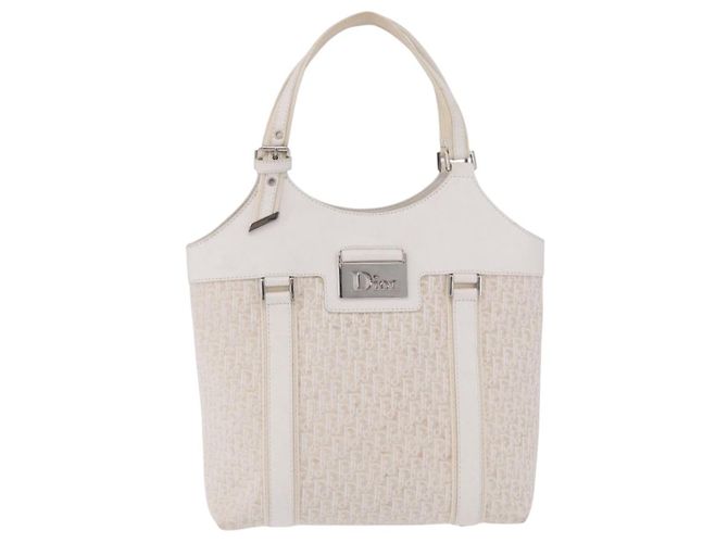 Borsa a mano Christian Dior Trotter Canvas Bianca Argento Auth 202957A Bianco - vista 13