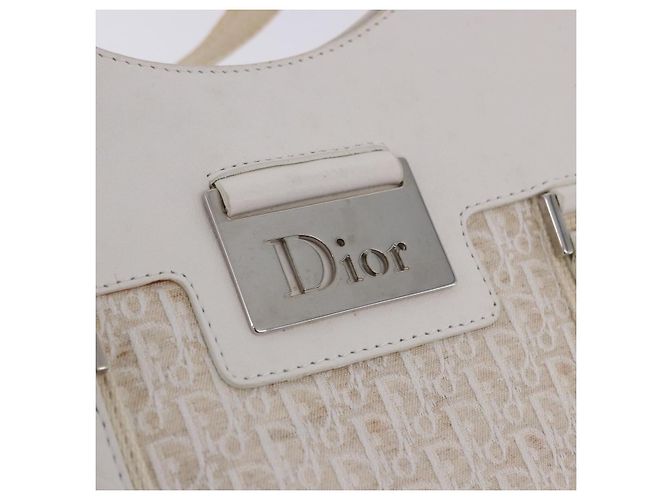 Borsa a mano Christian Dior Trotter Canvas Bianca Argento Auth 202957A Bianco - vista 17