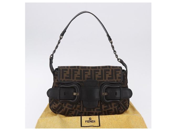 Borsa a tracolla FENDI Zucca Canvas con catena Nero Marrone Auth 201338V - vista 12