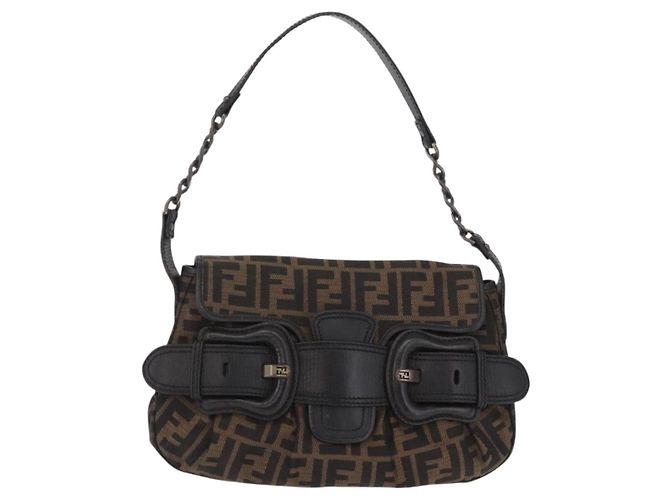 Borsa a tracolla FENDI Zucca Canvas con catena Nero Marrone Auth 201338V - vista 13