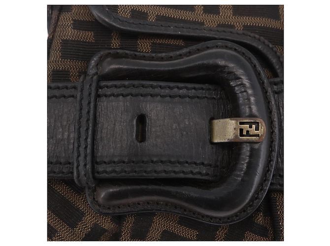 Borsa a tracolla FENDI Zucca Canvas con catena Nero Marrone Auth 201338V - vista 18
