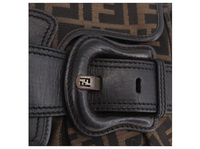 Borsa a tracolla FENDI Zucca Canvas con catena Nero Marrone Auth 201338V - vista 19