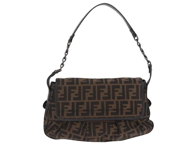 Borsa a tracolla FENDI Zucca Canvas con catena Nero Marrone Auth 201338V - vista 2