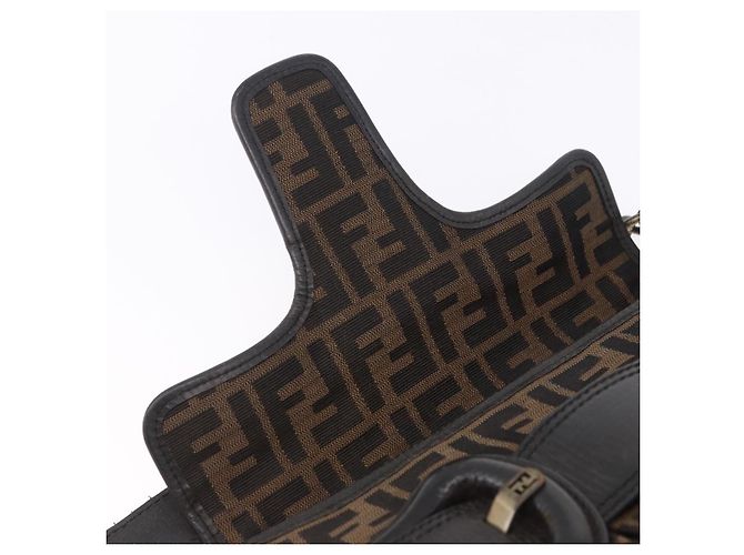 Borsa a tracolla FENDI Zucca Canvas con catena Nero Marrone Auth 201338V - vista 20