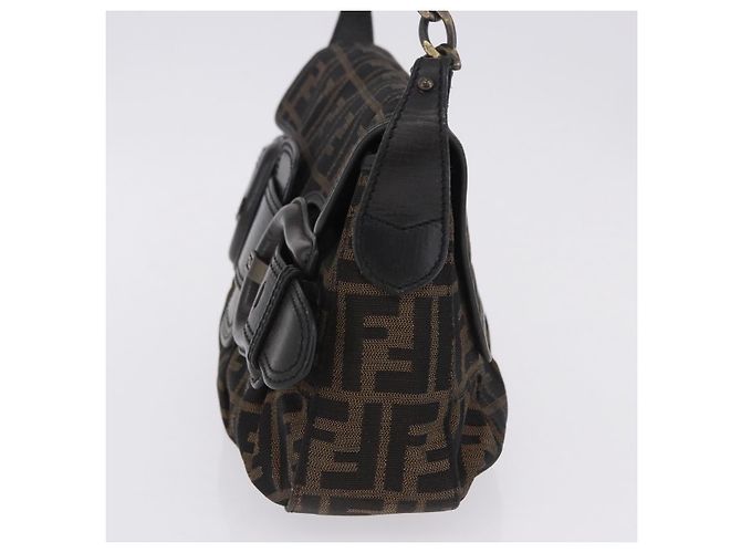 Borsa a tracolla FENDI Zucca Canvas con catena Nero Marrone Auth 201338V - vista 3