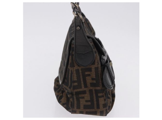 Borsa a tracolla FENDI Zucca Canvas con catena Nero Marrone Auth 201338V - vista 4