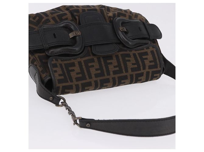 Borsa a tracolla FENDI Zucca Canvas con catena Nero Marrone Auth 201338V - vista 6