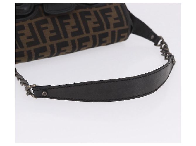 Borsa a tracolla FENDI Zucca Canvas con catena Nero Marrone Auth 201338V - vista 7