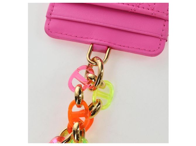 Christian Dior Canage Caro Trio Pouch Lamb Skin Multicolor Gold Auth 200565M Multicolore D'oro - vista 18