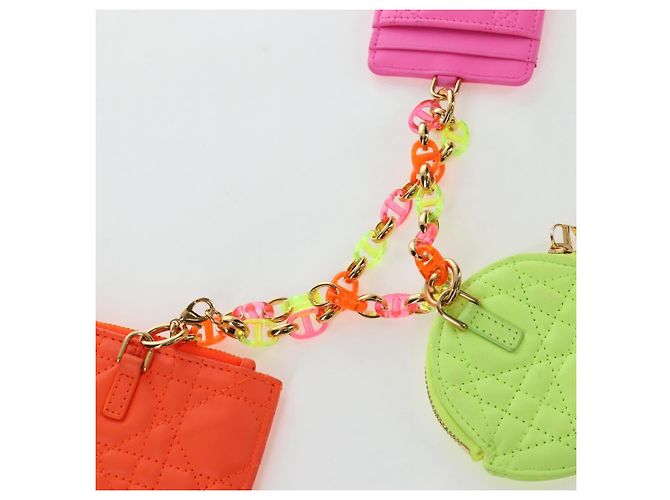 Christian Dior Canage Caro Trio Pouch Lamb Skin Multicolor Gold Auth 200565M Multicolore D'oro - vista 7