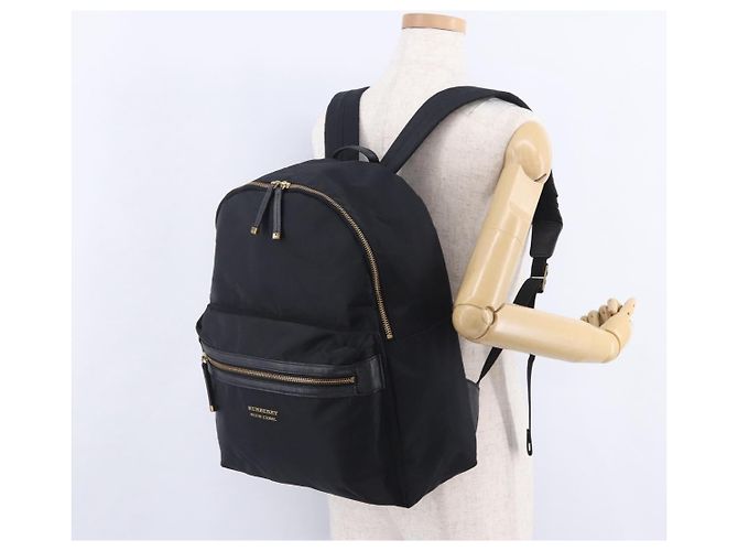 Mochila BURBERRY Nylon Black Gold Tone Auth ti4024 Negro - vista 25