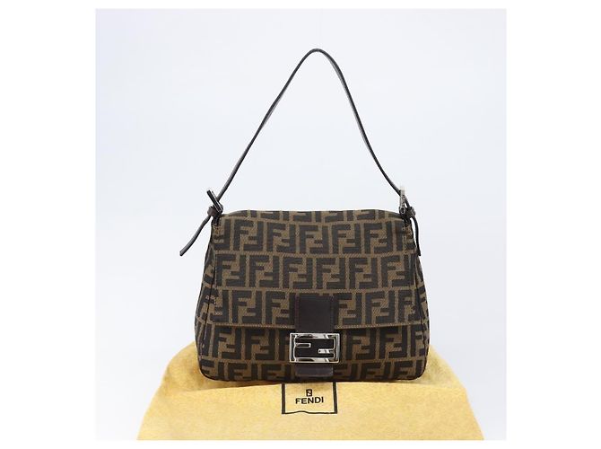 Borsa a Tracolla FENDI Zucca Canvas Mamma Baguette Nero Marrone Auth 200696V - vista 12