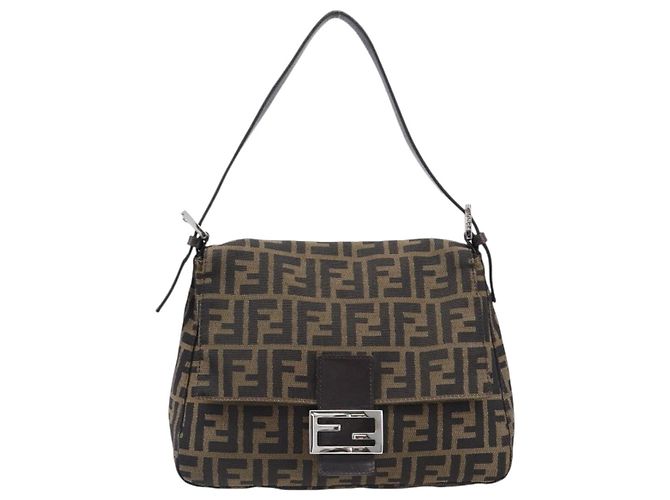 Borsa a Tracolla FENDI Zucca Canvas Mamma Baguette Nero Marrone Auth 200696V - vista 13