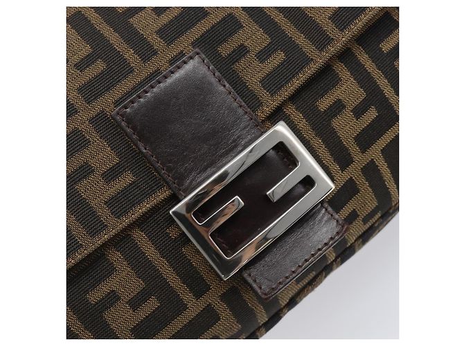 Borsa a Tracolla FENDI Zucca Canvas Mamma Baguette Nero Marrone Auth 200696V - vista 19