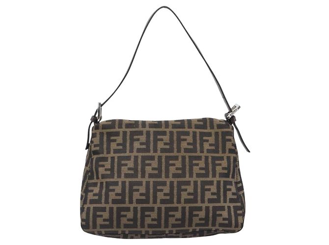 Borsa a Tracolla FENDI Zucca Canvas Mamma Baguette Nero Marrone Auth 200696V - vista 2