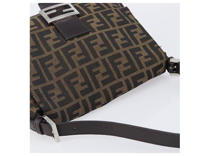 Borsa a Tracolla FENDI Zucca Canvas Mamma Baguette Nero Marrone Auth 200696V - vista 6