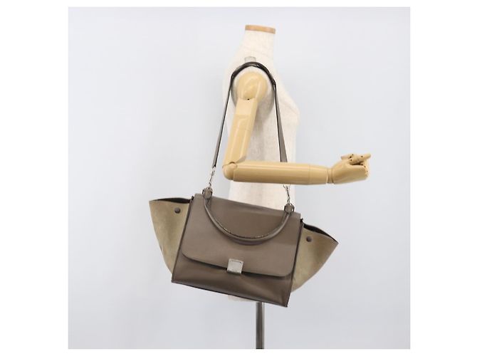 Céline Borsa a mano CELINE Trapeze in pelle scamosciata 2way Beige Silver Auth hk4044 Argento - vista 12