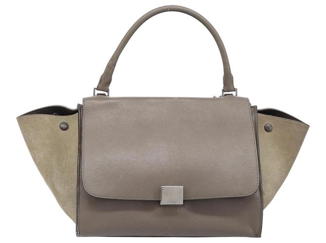 Céline Borsa a mano CELINE Trapeze in pelle scamosciata 2way Beige Silver Auth hk4044 Argento - vista 13