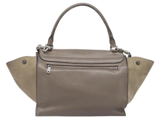 Céline Borsa a mano CELINE Trapeze in pelle scamosciata 2way Beige Silver Auth hk4044 Argento - vista 2