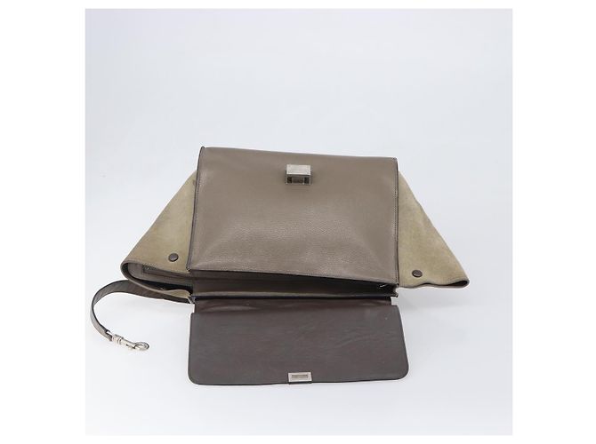 Céline Borsa a mano CELINE Trapeze in pelle scamosciata 2way Beige Silver Auth hk4044 Argento - vista 20