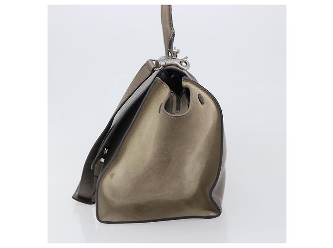 Céline Borsa a mano CELINE Trapeze in pelle scamosciata 2way Beige Silver Auth hk4044 Argento - vista 3