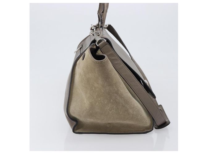 Céline Borsa a mano CELINE Trapeze in pelle scamosciata 2way Beige Silver Auth hk4044 Argento - vista 4