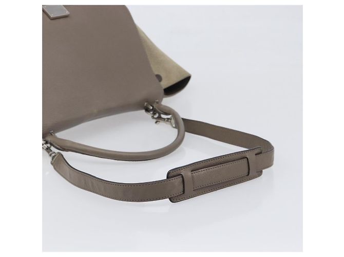 Céline Borsa a mano CELINE Trapeze in pelle scamosciata 2way Beige Silver Auth hk4044 Argento - vista 8