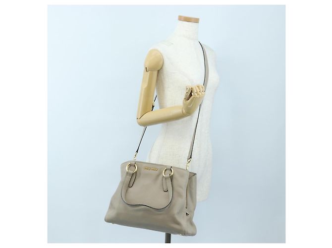 Miu Miu Tote Bag Leder 2way Beige Gold Auth 200436M Golden - Ansicht 31