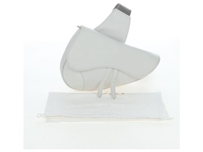 Borsa a tracolla Christian Dior Saddle in pelle bianca e argento Auth 202179V Bianco - vista 12