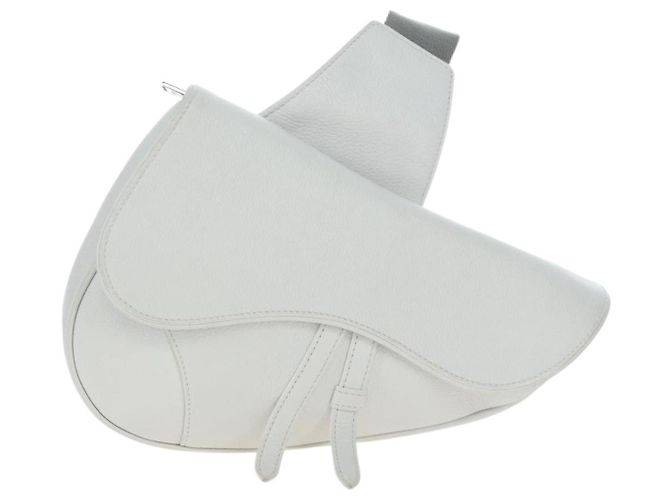 Borsa a tracolla Christian Dior Saddle in pelle bianca e argento Auth 202179V Bianco - vista 13
