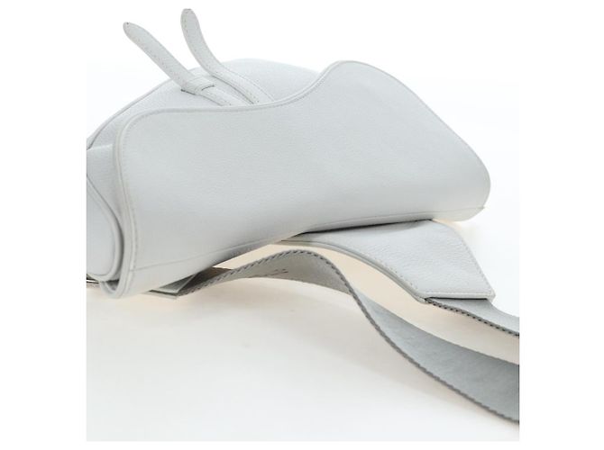 Borsa a tracolla Christian Dior Saddle in pelle bianca e argento Auth 202179V Bianco - vista 14