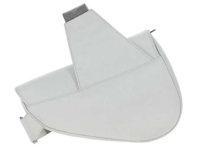 Borsa a tracolla Christian Dior Saddle in pelle bianca e argento Auth 202179V Bianco - vista 2