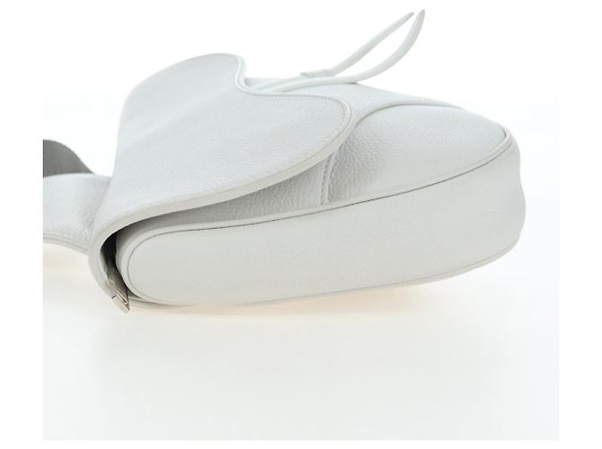 Borsa a tracolla Christian Dior Saddle in pelle bianca e argento Auth 202179V Bianco - vista 4