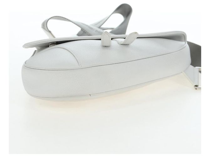 Borsa a tracolla Christian Dior Saddle in pelle bianca e argento Auth 202179V Bianco - vista 6