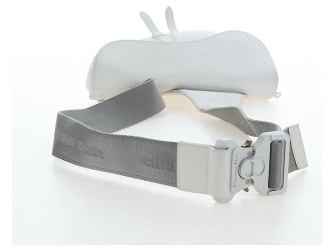 Borsa a tracolla Christian Dior Saddle in pelle bianca e argento Auth 202179V Bianco - vista 7