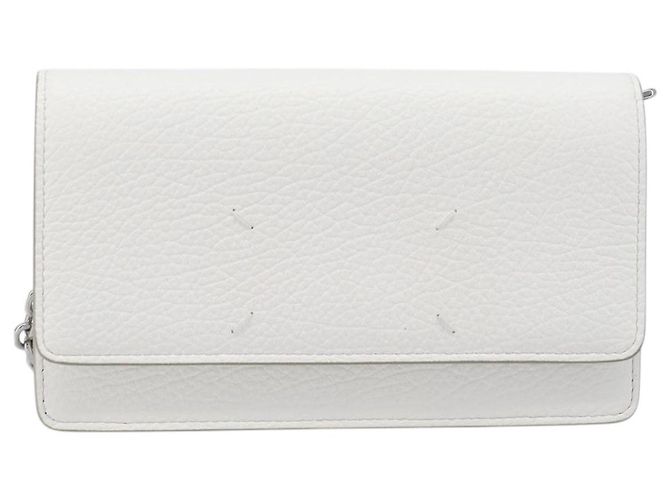 Maison Martin Margiela Maison Margiela Borsa a tracolla con catena in pelle bianca e argento Auth BA15629M Bianco - vista 13