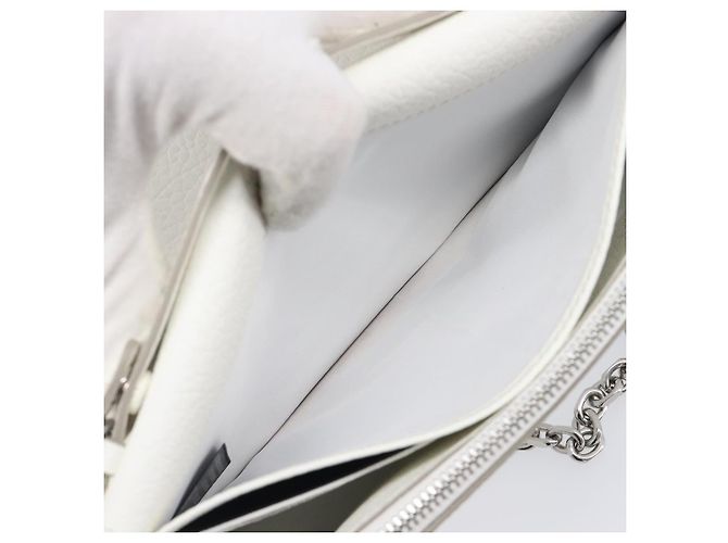 Maison Martin Margiela Maison Margiela Borsa a tracolla con catena in pelle bianca e argento Auth BA15629M Bianco - vista 21