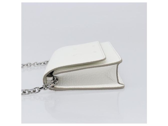 Maison Martin Margiela Maison Margiela Borsa a tracolla con catena in pelle bianca e argento Auth BA15629M Bianco - vista 4