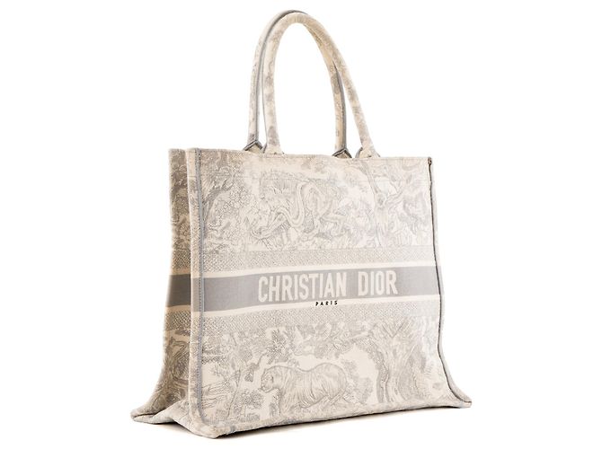 DIOR - Borsa Book Tote grande in toile de jouy grigia Grigio - vista 2