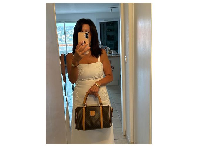 Triomphe Céline Celine Bowling-Tasche aus braunem beschichtetem Canvas und Naturleder - Ansicht 6