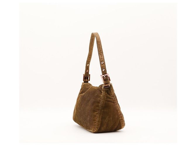 Borsa Baguette Fendi Zucca in velluto a coste marrone - vista 4