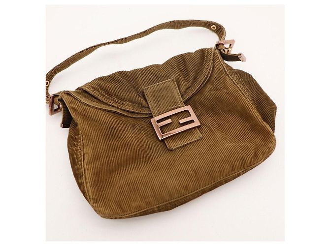 Borsa Baguette Fendi Zucca in velluto a coste marrone - vista 6