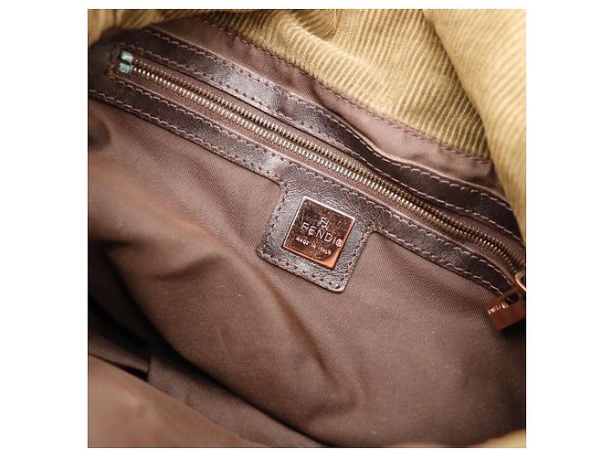 Borsa Baguette Fendi Zucca in velluto a coste marrone - vista 9