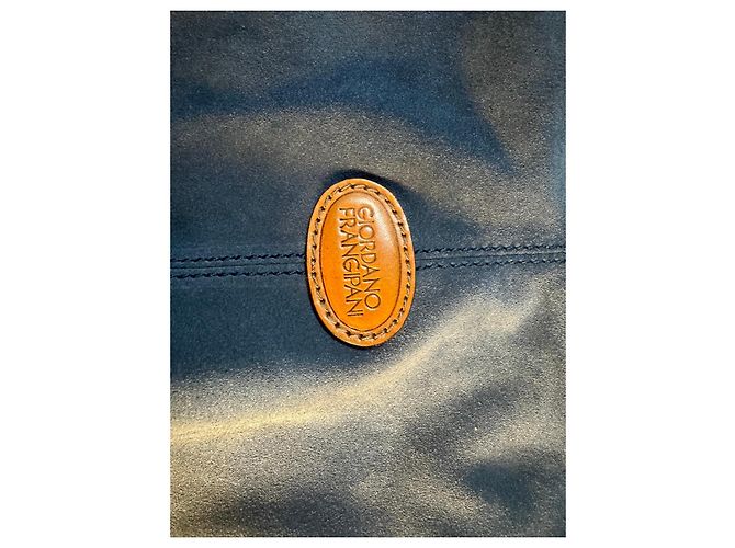 Autre Marque Borsa a spalla Giordano Frangipani in camoscio blu e pelle marrone - vista 2